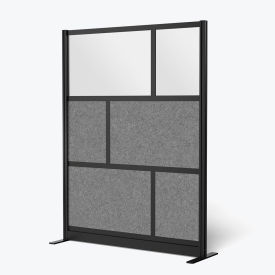 Modular Wall Room Divider, Frosted Window, 53"W x 70"H, Starter, Black/Gray