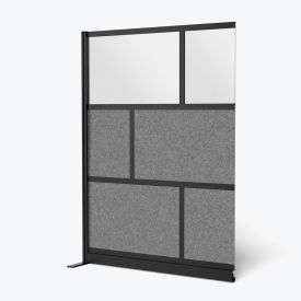 Modular Wall Room Divider, Frosted Acrylic, 53"W x 70"H, Add-On, Black/Gray