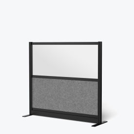 Modular Wall Room Divider, Frosted Window with Whiteboard, 53"W x 70"H, Starter, Black/Gray