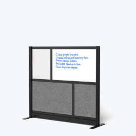 Modular Wall Room Divider, Frosted Acrylic with Whiteboard, 53"W x 70"H, Starter, Black/Gray