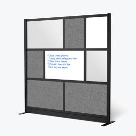 Modular Wall Room Divider, Frosted Acrylic with Whiteboard, 70"W x 70"H, Starter, Black/Gray