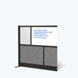Modular Wall Room Divider, Frosted Acrylic, Whiteboard, 53"W x 48"H, Add-On, Black/Gray