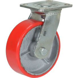 Swivel Caster 6" Dia. x 2" W, 661 lb Capacity, Polyurethane, Red