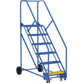 14 Step Steel Rolling Ladder, 50 Degree, 24"W Grip Strut Step, 350 lb. Capacity