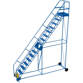 16 Step Steel Rolling Ladder, 50 Degree, 24"W Grip Strut Step, 350 lb Capacity