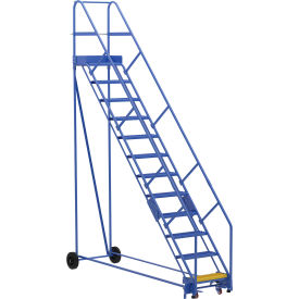 12 Step Steel Rolling Ladder, 50 Degree, 24"W Grip Strut Step, 350 lb Capacity