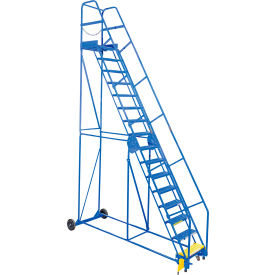16 Step Steel Rolling Ladder, 58 Degree, 24"W Grip Strut Step, 350 lb. Capacity