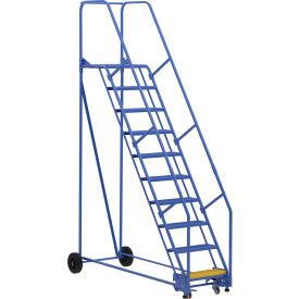 10 Step Steel Rolling Ladder, 58 Degree, 24"W Perforated, 85-3/16"L, 350 lb Capacity