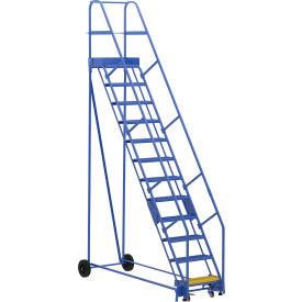 12 Step Steel Rolling Ladder, 58 Degree, 24"W Grip Strut Step, 91-7/16"L, 350 lb. Cap.