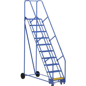 10 Step Steel Rolling Ladder, 58 Degree, 24"W Perforated, 78-15/16"L, 350 lb. Capacity