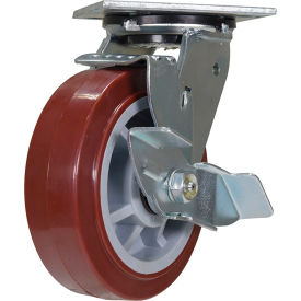 Swivel Caster 6" Dia x 2"W with Brake, 720 lb Capacity, Polyurethane, Maroon/Gray