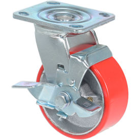 Swivel Caster 5" Dia. x 2"W, with Brake, 551 lb. Capacity, Polyurethane, Red