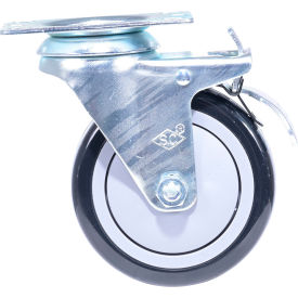 Swivel Caster 4" Dia x 1-1/4"W w/Total Brake, 350 lb. Cap., Polyurethane/Polyolefin