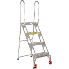 4 Step Folding Rolling Ladder, Perforated, 350 lb. Capacity, Blue