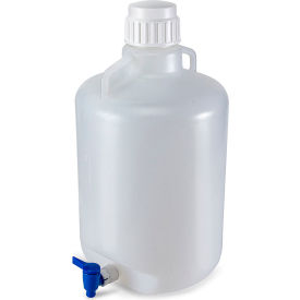 Carboy, Round with Spigot & Handles, HDPE, White PP Screwcap, 20 Liter