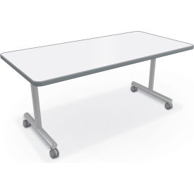 Inklud Flip Top Training Table, Porcelain Steel, T-Leg, 60"L x 30"W, White