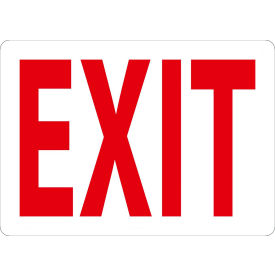 Safety Sign, Exit, 7" x 10", Plastic, Red Text/White Background