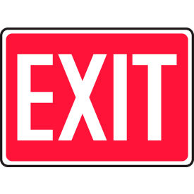 Safety Sign, Exit, 7" x 10", Plastic, White Text/Red Background