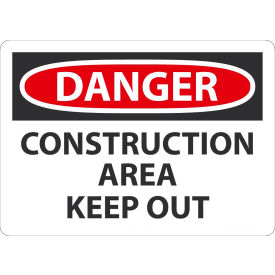 Safety Sign, Danger Construction Area Keep Out, 10" x 14", Adhesive Poly