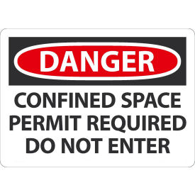 Danger Confined Space Permit Required Do Not Enter Sign, 10" x 14", Adhesive Poly