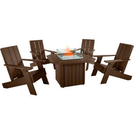 Italica Modern Adirondack 5-Piece Conversation Set w/ Fire Pit Table, Weathered Acorn