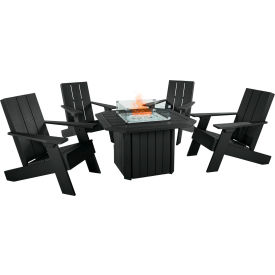 Italica Modern Adirondack 5-Piece Conversation Set with Fire Pit Table, Black