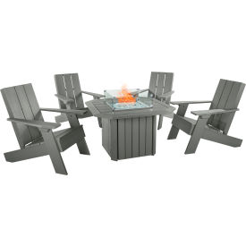 Italica Modern Adirondack 5-Piece Conversation Set with Fire Pit Table, Coastal Teak
