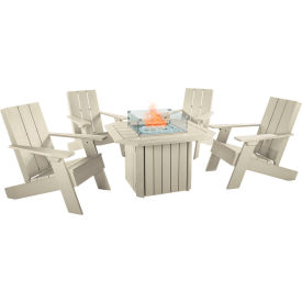 Italica Modern Adirondack 5-Piece Conversation Set with Fire Pit Table, Whitewash