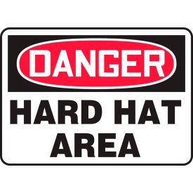 Safety Sign, Danger Hard Hat Area, 7" x 10", Aluminum