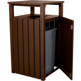Square Commercial Trash Can with Hood, 30-39 Gallon Capacity, Weathered Acorn