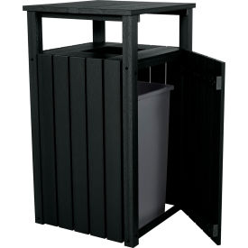 Square Commercial Trash Can with Hood, 30 - 39 Gallon Capacity, Black