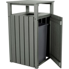Square Commercial Trash Can with Hood, 30-39 Gallon Capacity, Coastal Teak