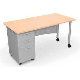 Avid Single Pedestal Desk, 3 Drawers, 60"W x 30"D, Fusion Maple Top w/ Platinum Frame