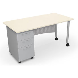 Avid Single Pedestal Desk, 3 Drawers, 60"W x 30"D, Neutral Weft Top w/ Platinum Frame
