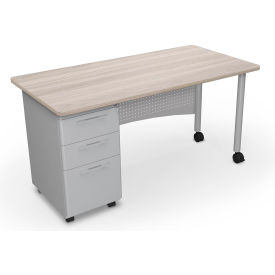 Avid Single Pedestal Desk, 3 Drawers, 60"W x 30"D, Gray Elm Top w/ Platinum Frame