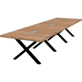 Executive Office Conference Table, X-Style Base, 168"L x 48"W x 30"H, Aged Oak