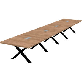Executive Office Conference Table, X-Style Base, 240"L x 48"W x 30"H, Aged Oak