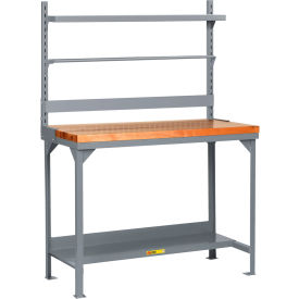 HD Butcher Block Packaging Table w/Bin Rail, Roll Goods Holder, Shelf, 48"Wx30"D