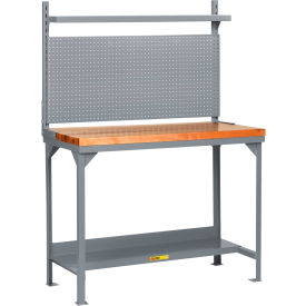 Heavy-Duty Butcher Block Packaging Table w/Pegboard Panel, Lower Shelf, 48"Wx30"D
