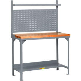 Heavy-Duty Butcher Block Packaging Table w/Louvered Panel, Lower Shelf, 48"Wx30"D