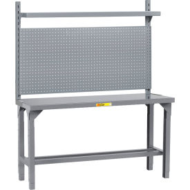 HD Adj. Height Packaging Table with Pegboard Panel, Open Base, Shelf, 72"W x 30"D