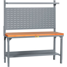 HD Adj. Height Butcher Block Packaging Table w/Louvered Panel, Shelf, 60"Wx36"D
