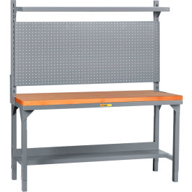HD Adj. Height Butcher Block Packaging Table w/ Pegboard Panel, Shelf, 48"W x 24"D