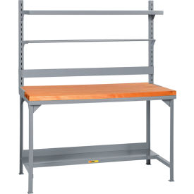 HD Butcher Block Packaging Table w/Bin Rail, Roll Goods Holder, Shelf, 60"Wx30"D