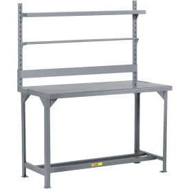 HD Packaging Table w/ Bin Rail, Roll Goods Holder, Open Base, Shelf, 60"W x 24"D