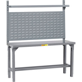 HD Adj. Height Packaging Table with Louvered Panel, Open Base, Shelf, 60"W x 24"D