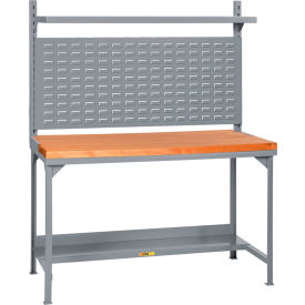 Heavy-Duty Butcher Block Packaging Table w/Louvered Panel, Lower Shelf, 60"Wx30"D