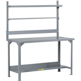 HD Packaging Table with Bin Rail, Roll Goods Holder, Lower Shelf, 60"W x 36"D