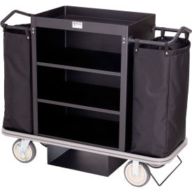Deluxe Housekeeping Cart, 3 Shelf/2 Bags, Black