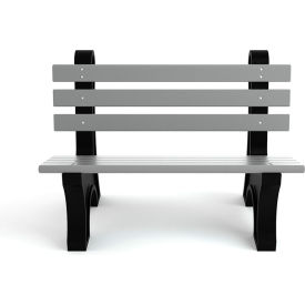 Comfort Park Avenue 4' Recycled Plastic Bench, Gray/Black Frame
